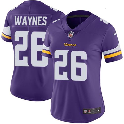 Nike Vikings #26 Trae Waynes Purple Team Color Women's Stitched NFL Vapor Untouchable Limited Jersey - Click Image to Close